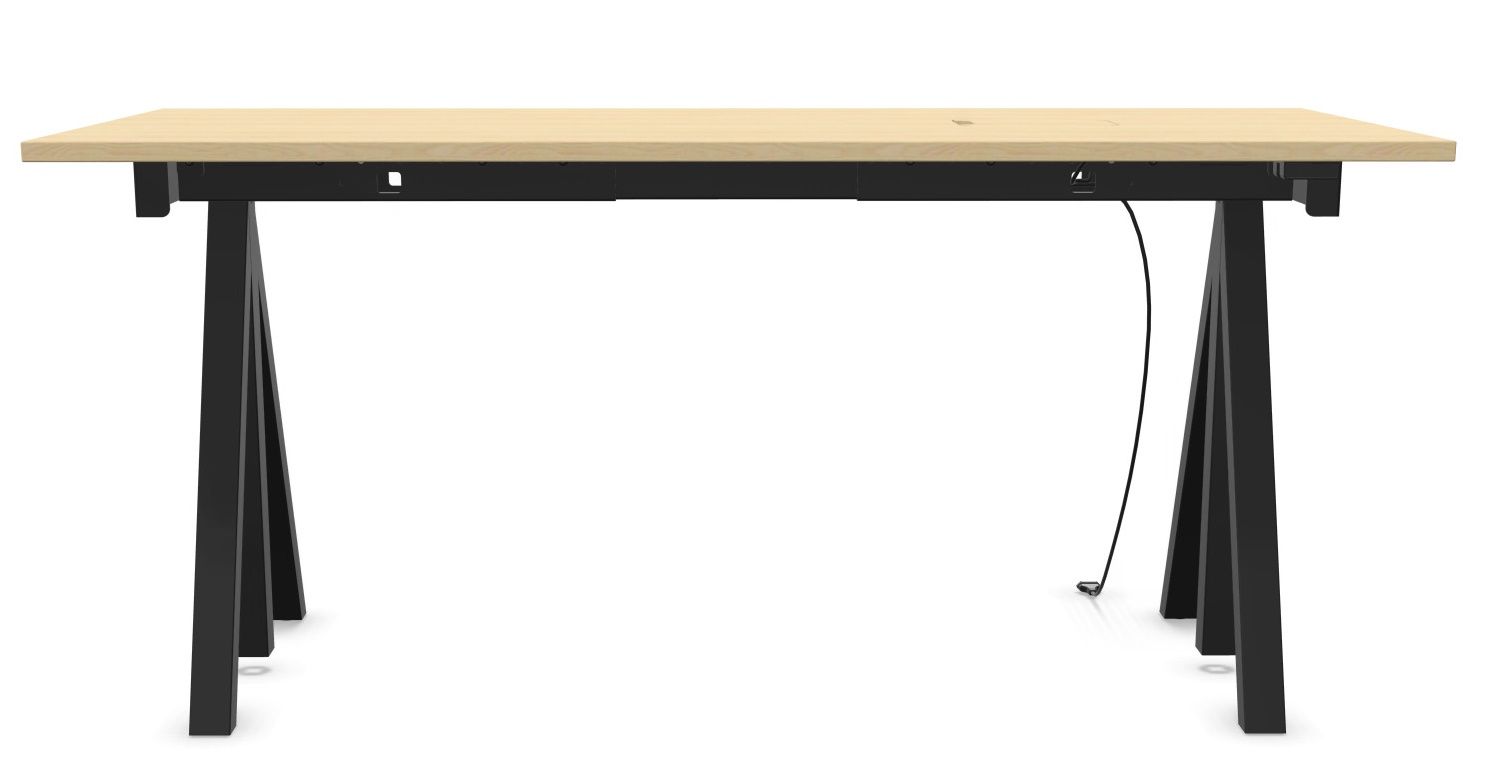 Wordesk Table Schreibtisch von String Furniture mit heller Tischplatte und schwarzem Gestell, Frontansicht.