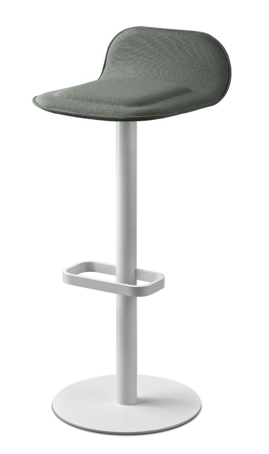 Weißer Barhocker "Dave" mit salbeifarbenem Sitzpolster. Moderner Hocker für Küche oder Bar.