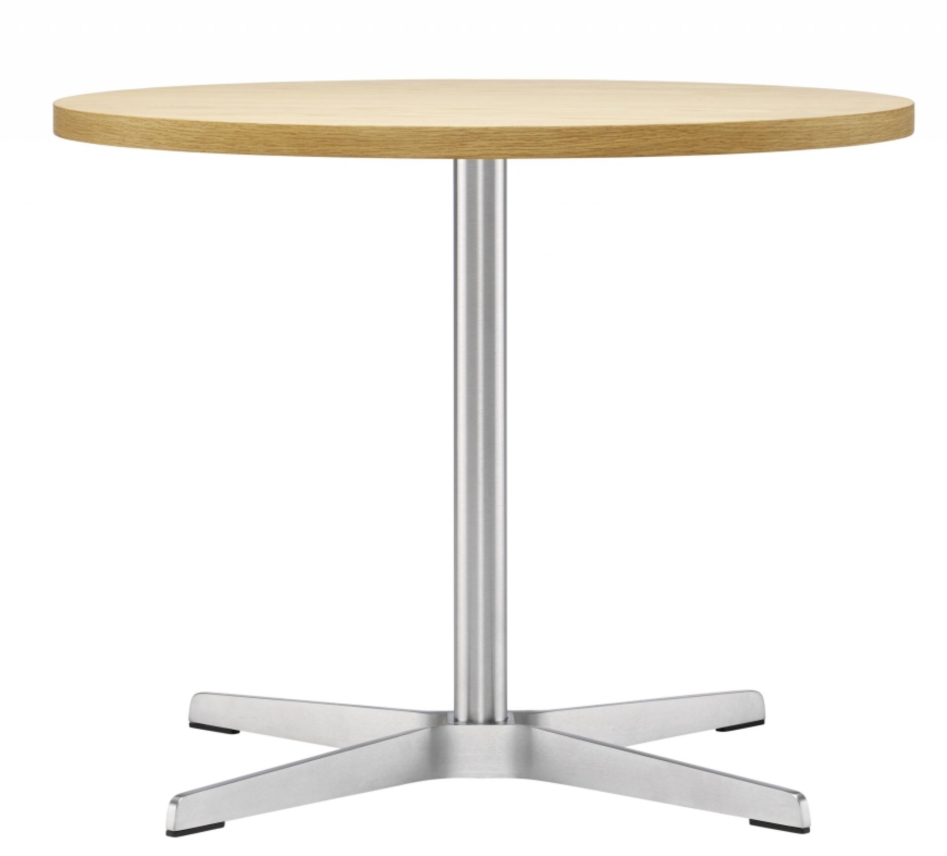 1809 Thonet Beistelltisch mit runder, heller Holzplatte und silberfarbenem Metallfuß. Moderner Tisch für Wohnzimmer.