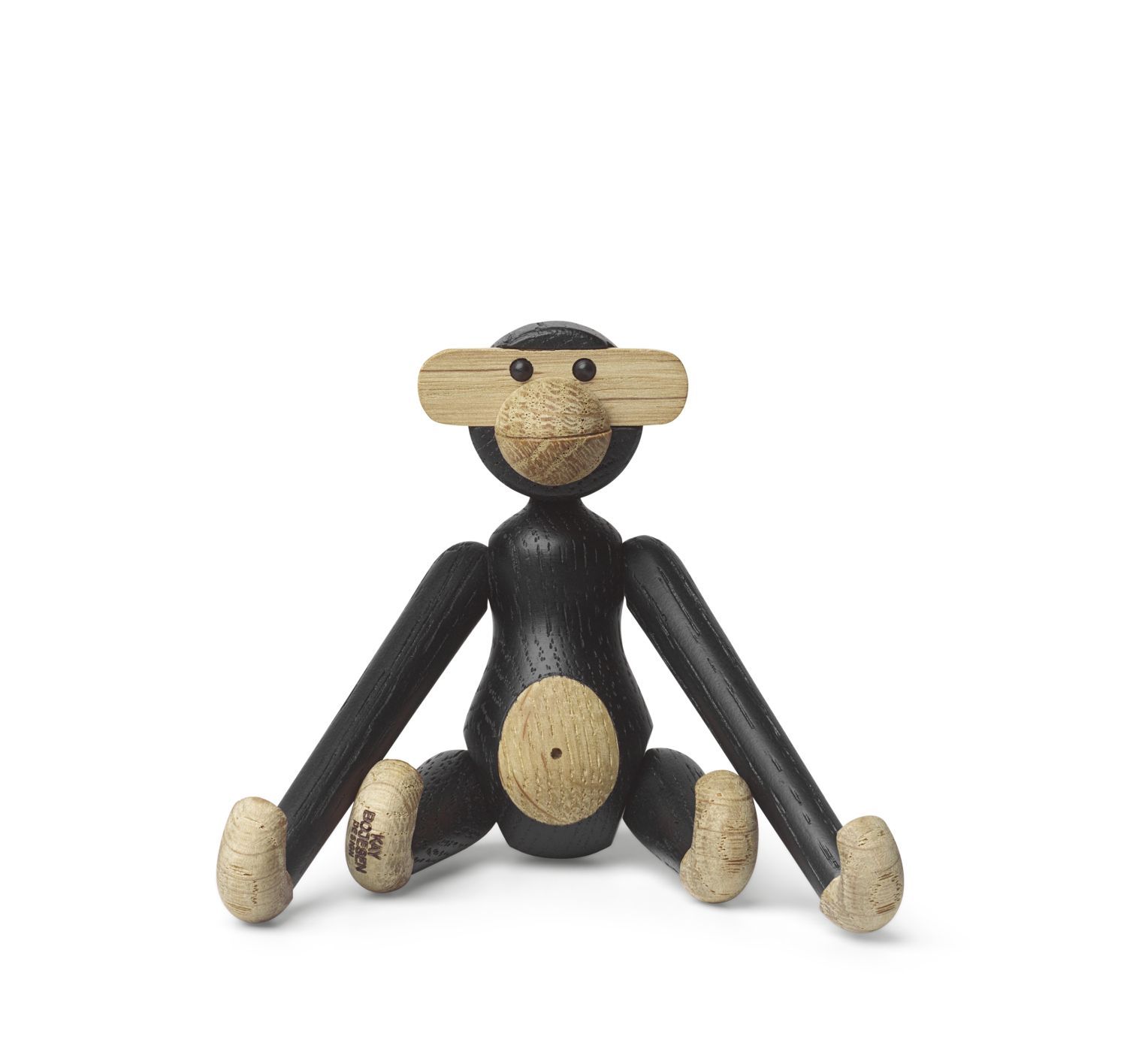 Sitzender Kay Bojesen Affe, Mini Holzfigur aus dunkler Eiche, skandinavisches Design.
