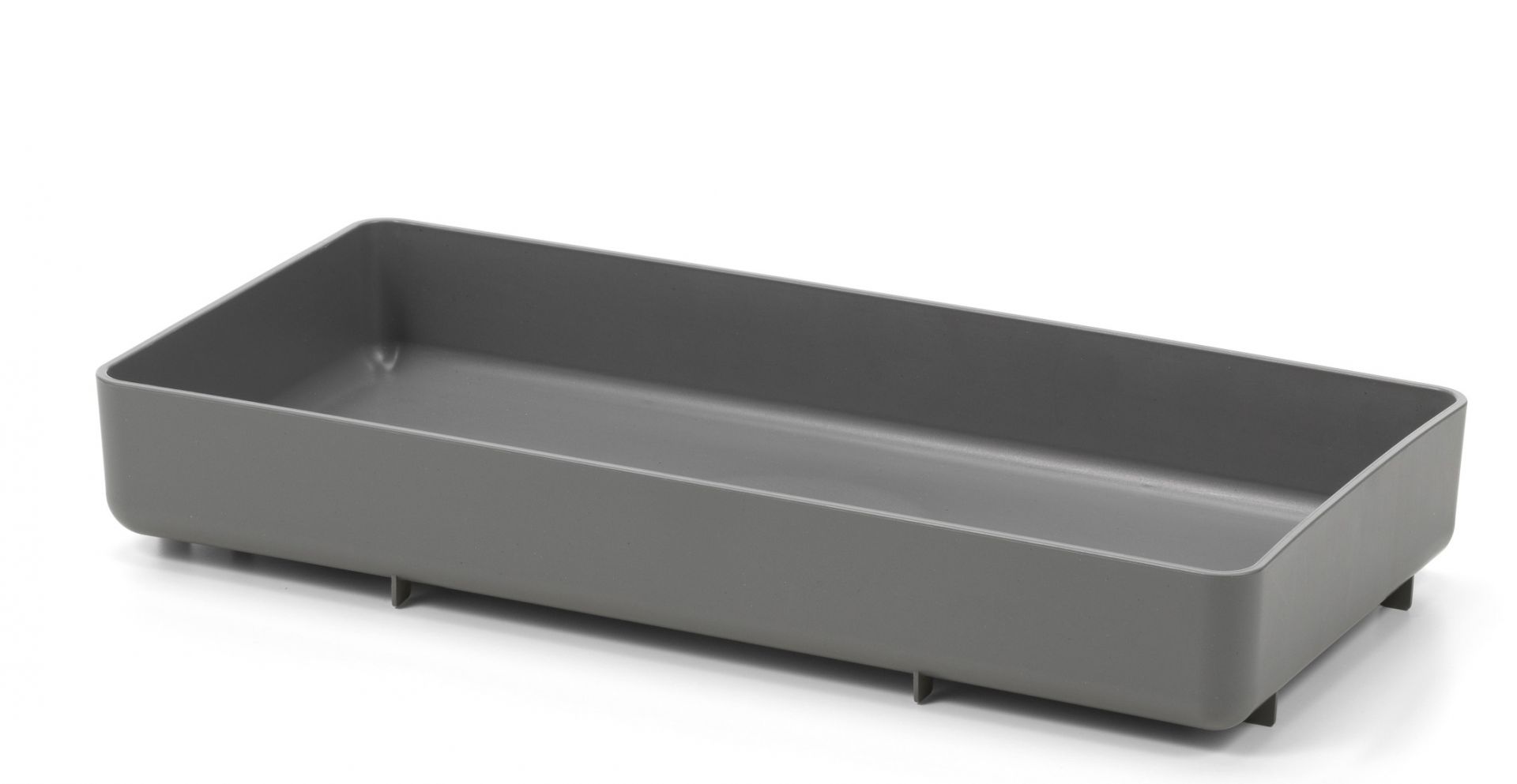 Dunkelgraues Chap Tray Tablett von Vitra, rechteckig und mit kleinen Füßen, für Büro und Zuhause.