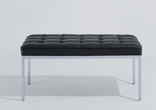 Florence Bank von Knoll International mit schwarzem Leder und verchromtem Stahlgestell.