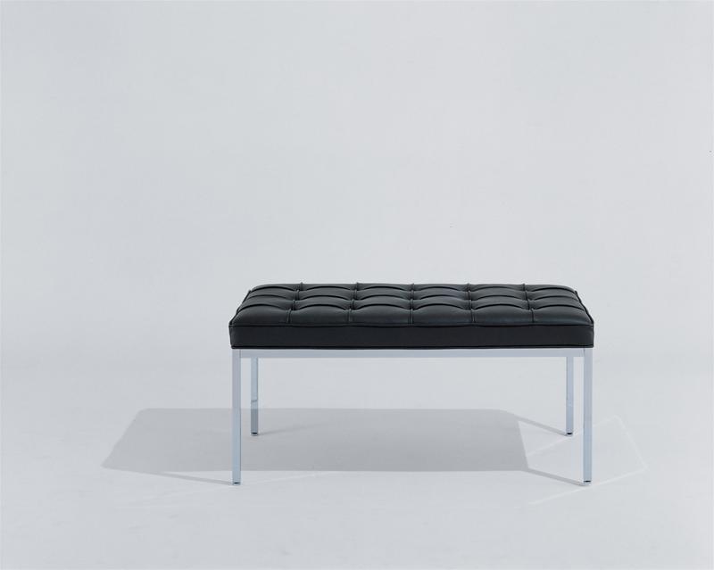Rechteckige Relax Florence Bank von Knoll International mit schwarzem Lederbezug und Chromgestell.