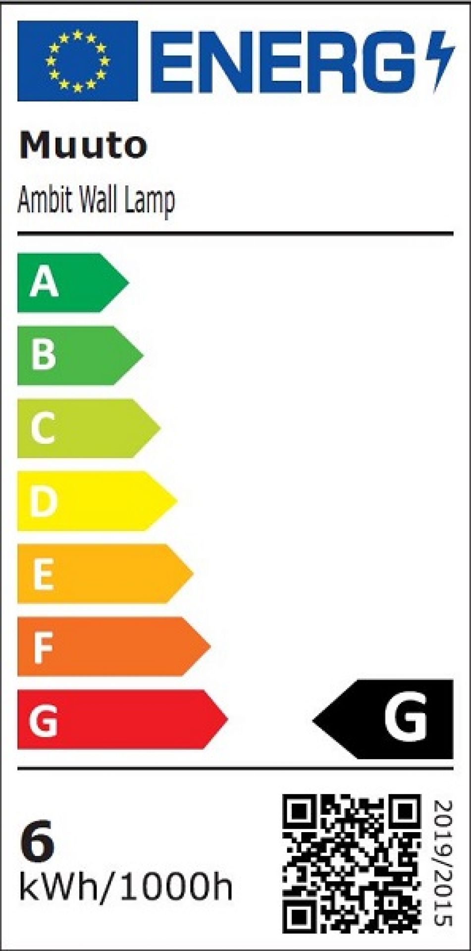 Energielabel der Muuto Ambit Wall Lamp Wandleuchte mit Energieeffizienzklasse G.