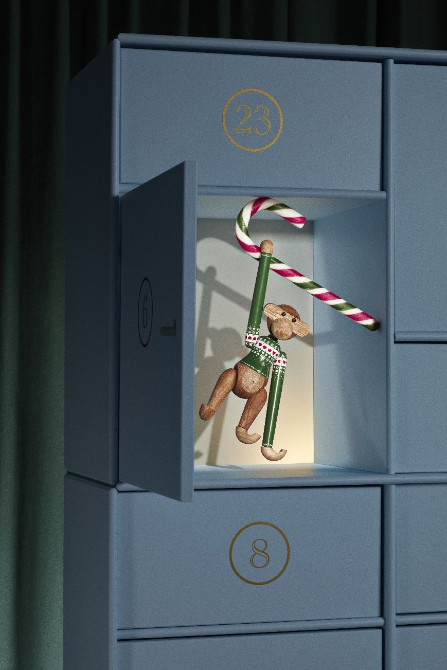 Kersttrui-aapje groen klein houten beeldje Kay Bojesen 