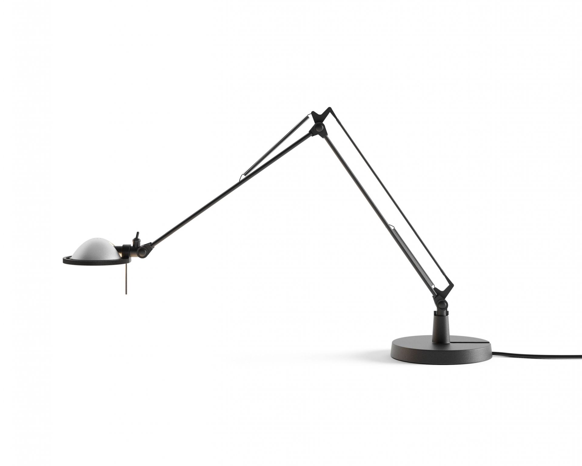 Schwarze Luceplan Berenice Tischleuchte mit verstellbarem Arm und Metallreflektor für flexibles Licht.