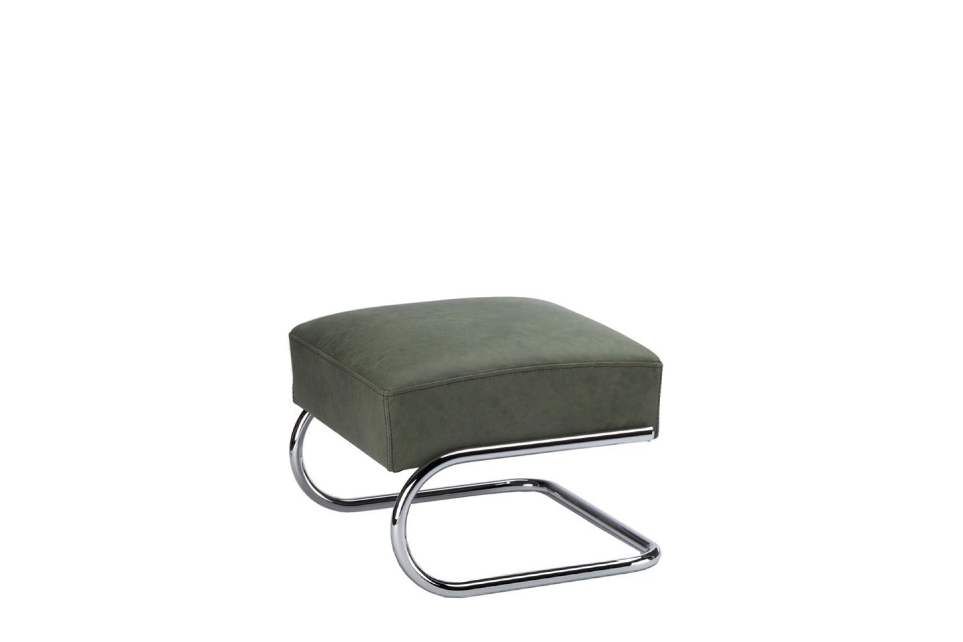 Thonet Hocker S 411 H mit Lederbezug und verchromtem Stahlrohrgestell.