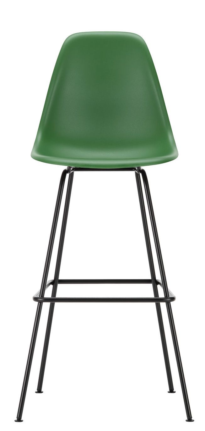 Vitra Eames Plastic Bar Stool in Grün mit schwarzem Metallgestell, moderner Hocker für die Bar.