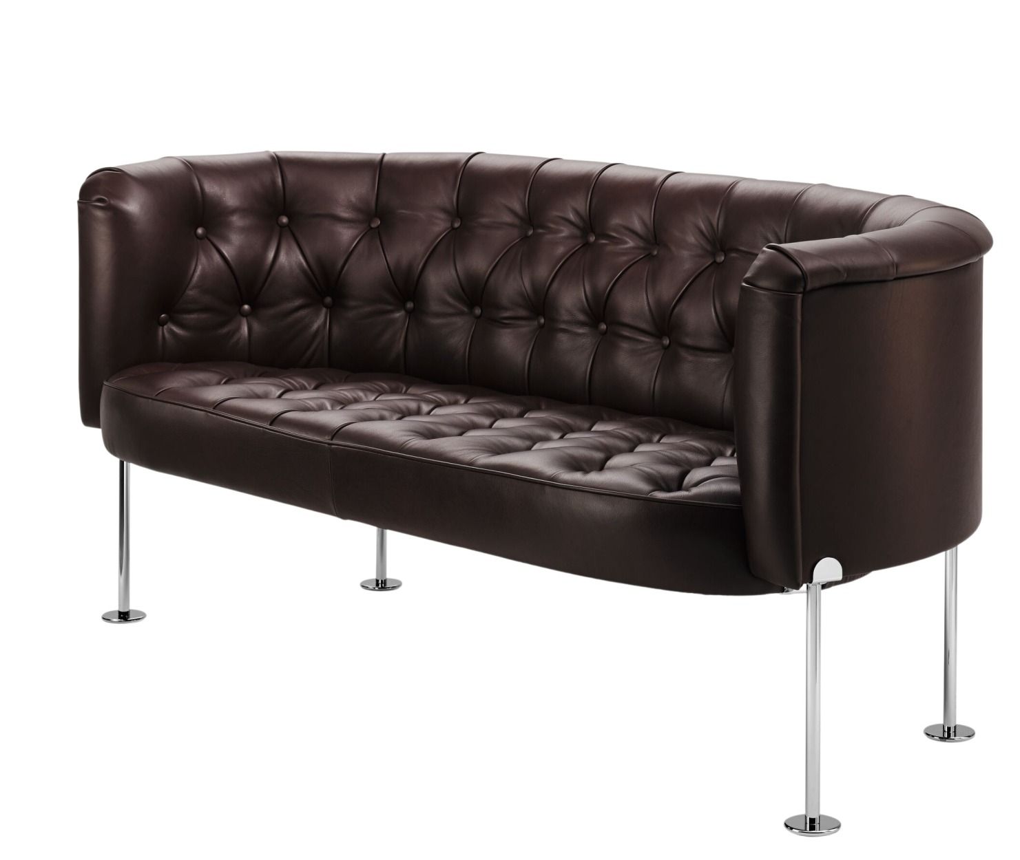 Braunes Haussmann Sofa von Walter Knoll mit Knopfheftung und Chromfüßen.