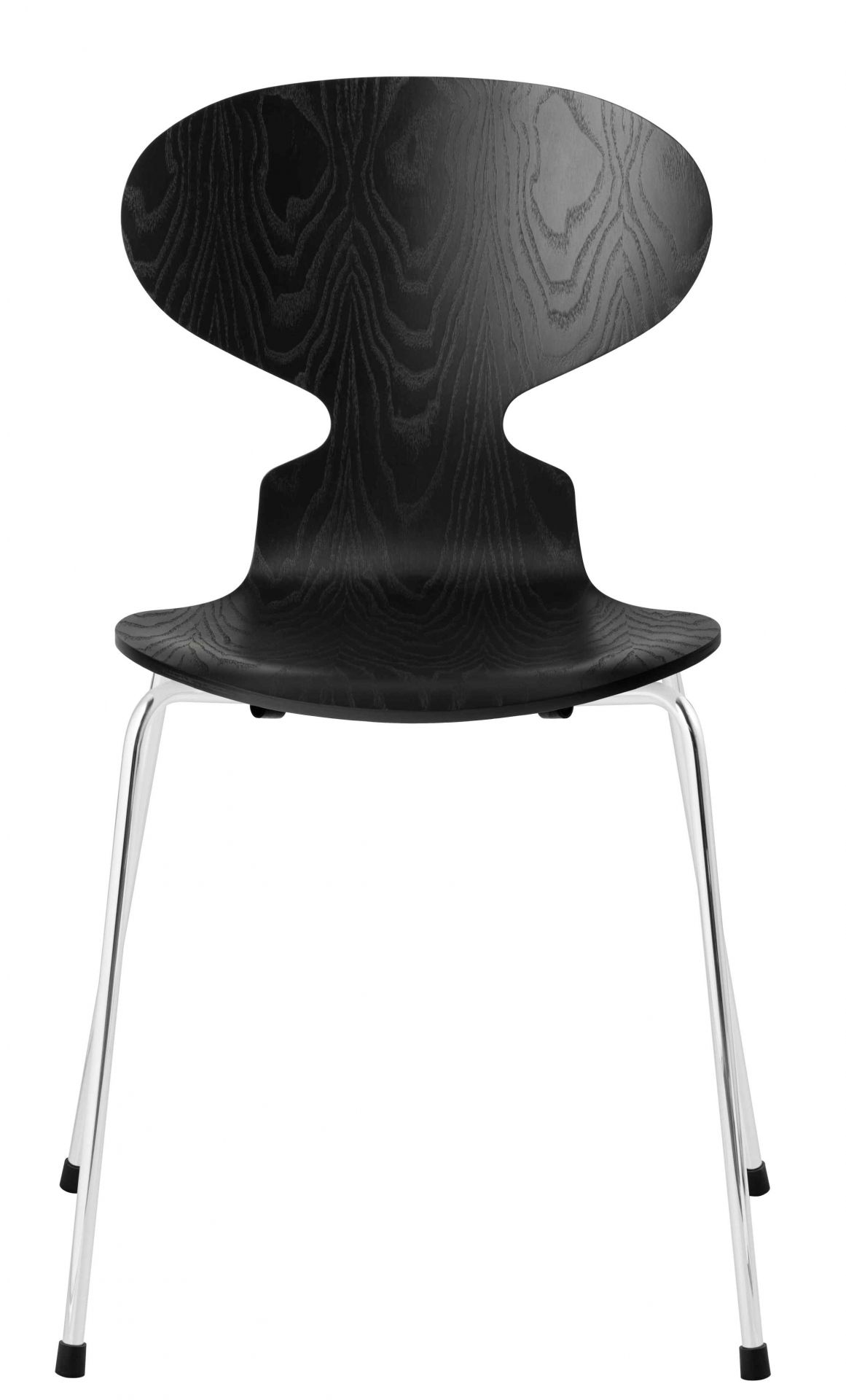 Schwarzer "Die Ameise" Stuhl von Fritz Hansen mit vierbeinigen Chromgestell, modernes Design für Esszimmer und Büro.