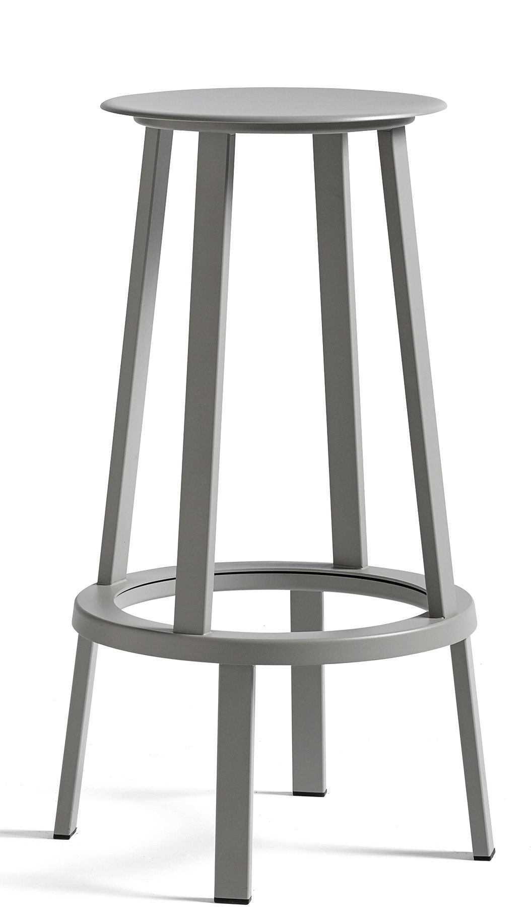 Grauer Revolver Bar Stool von Hay, ein moderner, hoher Barhocker aus pulverbeschichtetem Stahl.