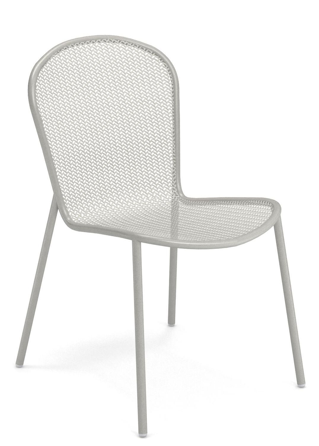 Silberner Ronda Stuhl von Emu für den Außenbereich, minimalistisches Design mit filigranem Metallgeflecht.