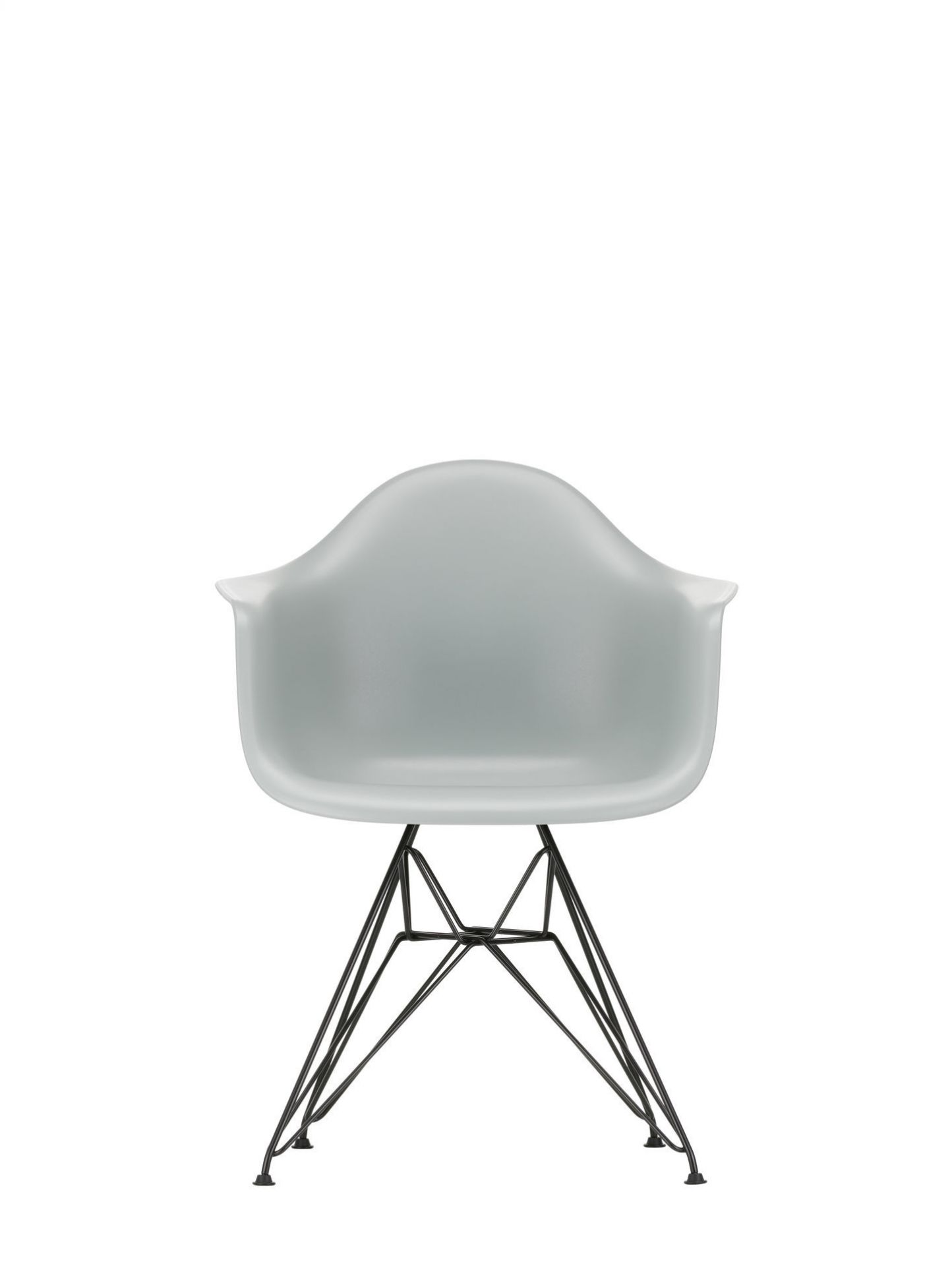 Eames Plastic Arm Chair DAR Stuhl Vitra in Tiefschwarz, Frontansicht, Designklassiker für Esszimmer.