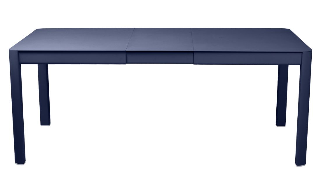 Blauer Ribambelle Gartentisch von Fermob, ausziehbar, für den Außenbereich, modernes Design, rechteckig.