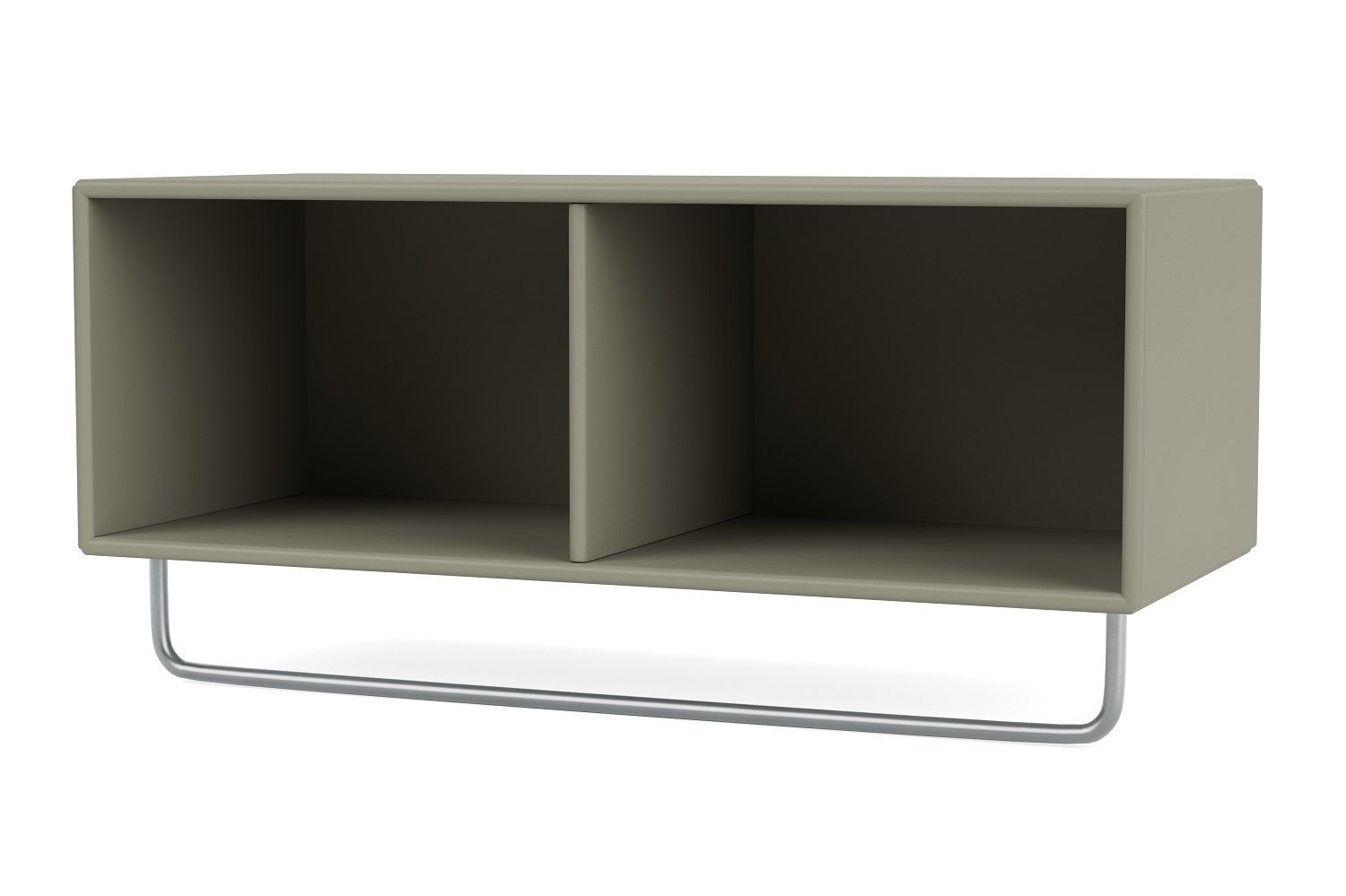 Montana Ablage mit Kleiderstange in Olive: Wandregal mit zwei Fächern und Stange.