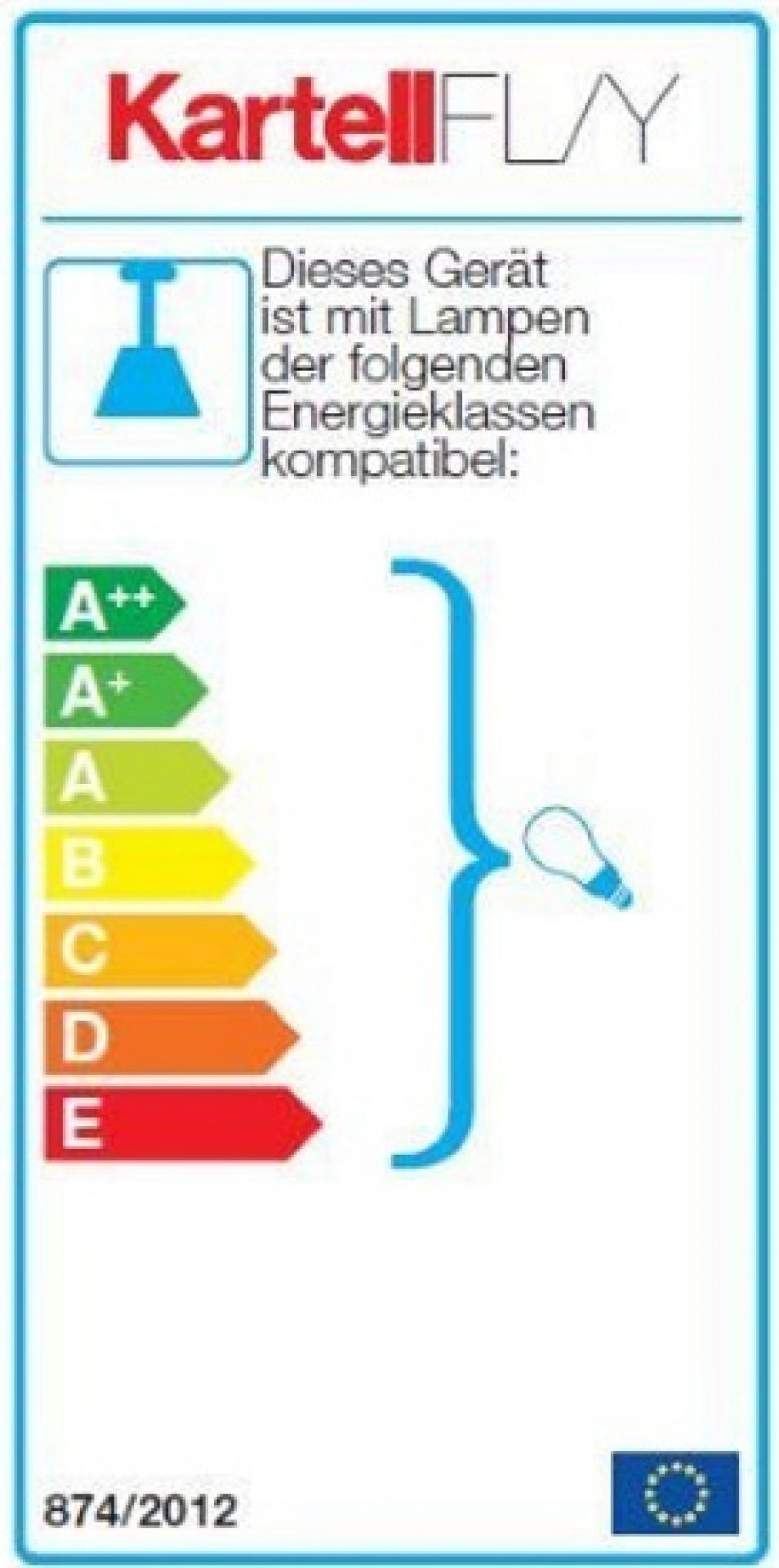 Fly Pendelleuchte von Kartell: Energieeffizienzlabel mit Kompatibilität für Lampen der Energieklassen A++ bis E.