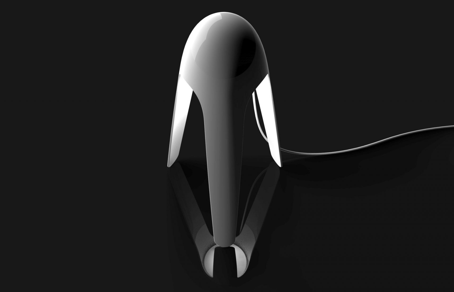 Moderne Cyborg Tischleuchte von Martinelli Luce in Weiß, futuristisches Design für Nachttisch oder Schreibtisch.