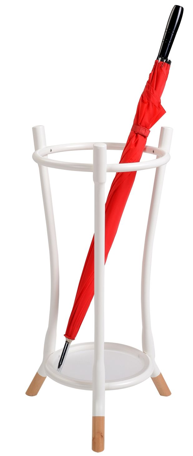 Weißer Cloud Schirmständer von Wiener GTV Design mit rotem Regenschirm, modernes Design für Flur und Eingangsbereich.