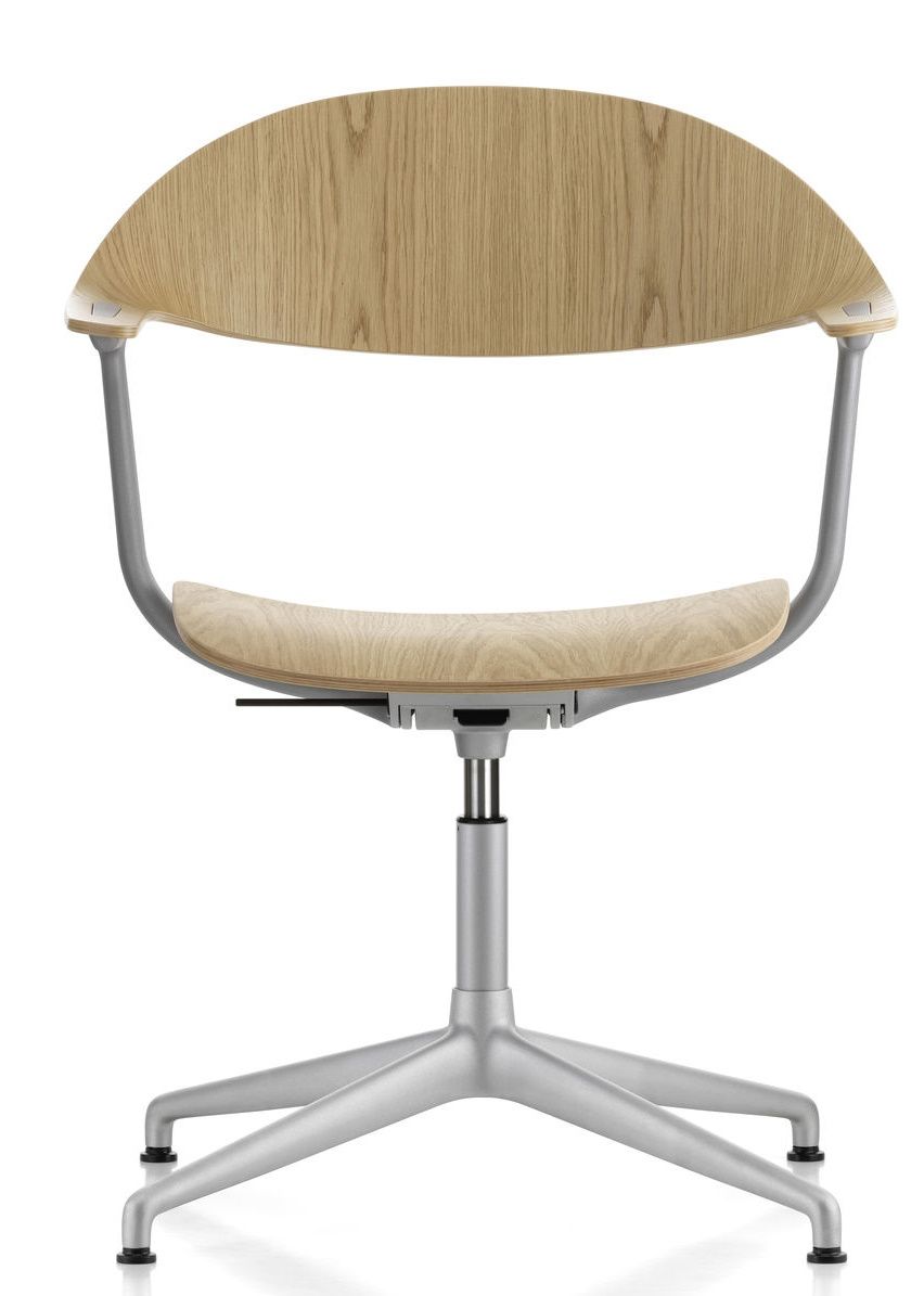 Vitra Mynt Bürodrehstuhl aus Schichtholz mit grauem Metallfuß, ergonomisch und modern für das Homeoffice.