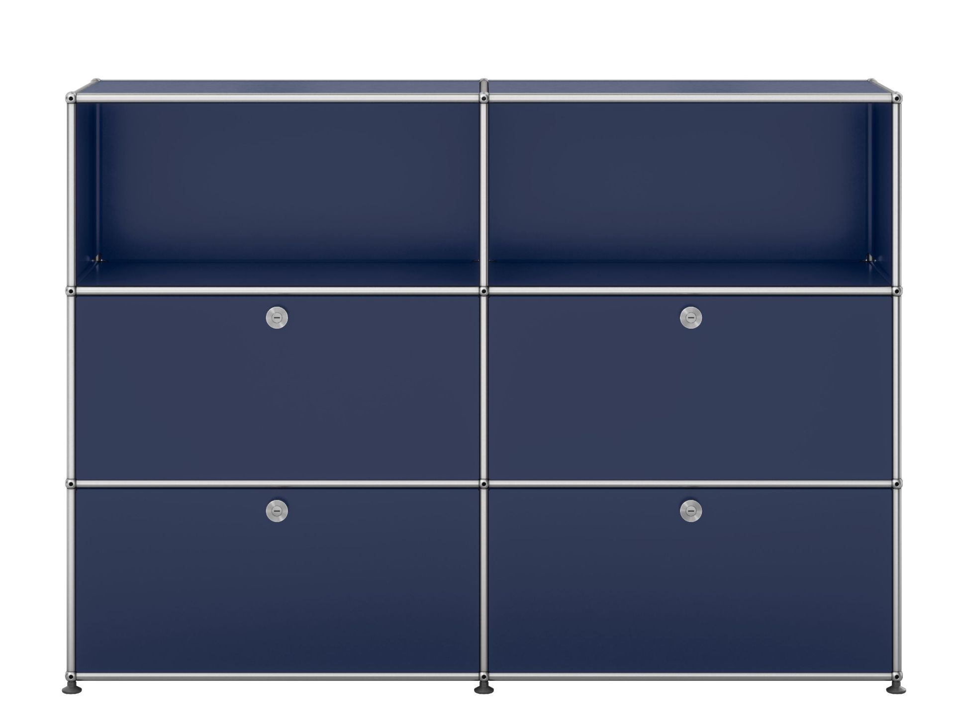USM Haller Highboard met 2 open vakken / 2 kleppen / 2 lades staalblauw