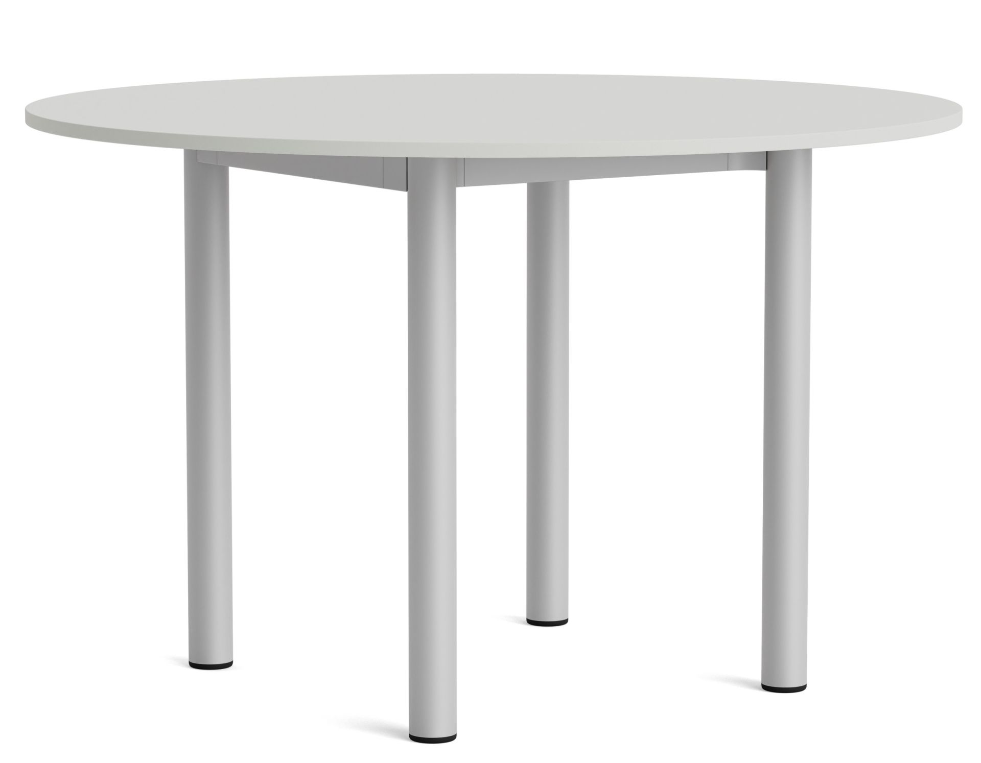 Annex Table Round Esstisch von Hay, runder Tisch mit vier zylindrischen Beinen in Grau.
