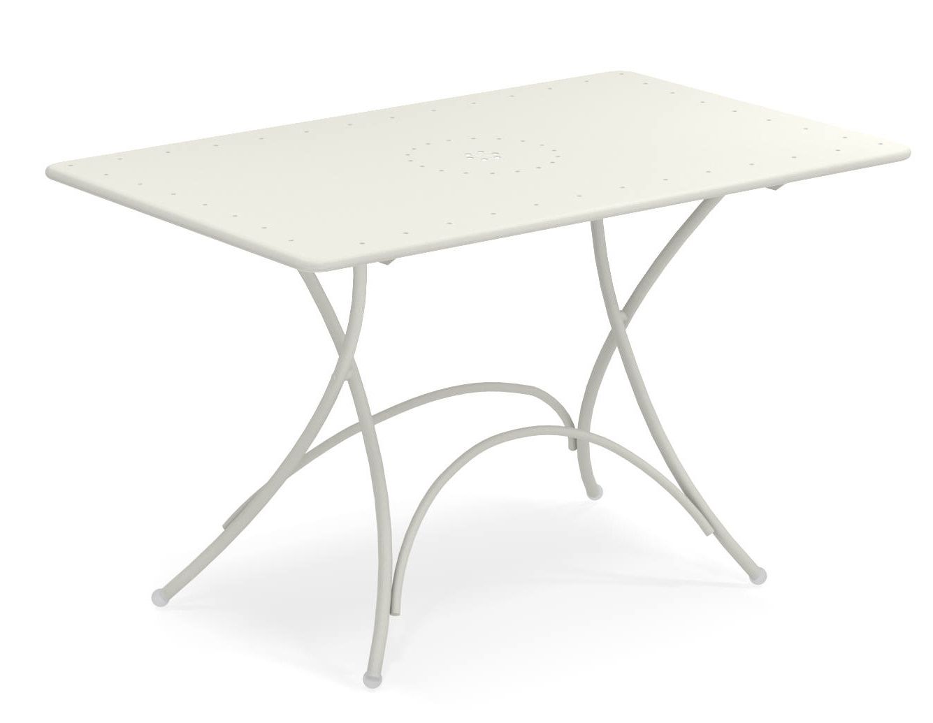 Pigalle Klapptisch Outdoor von Emu, rechteckig, elfenbeinfarben, mit filigranem Metallgestell für Garten, Balkon oder Terrasse.