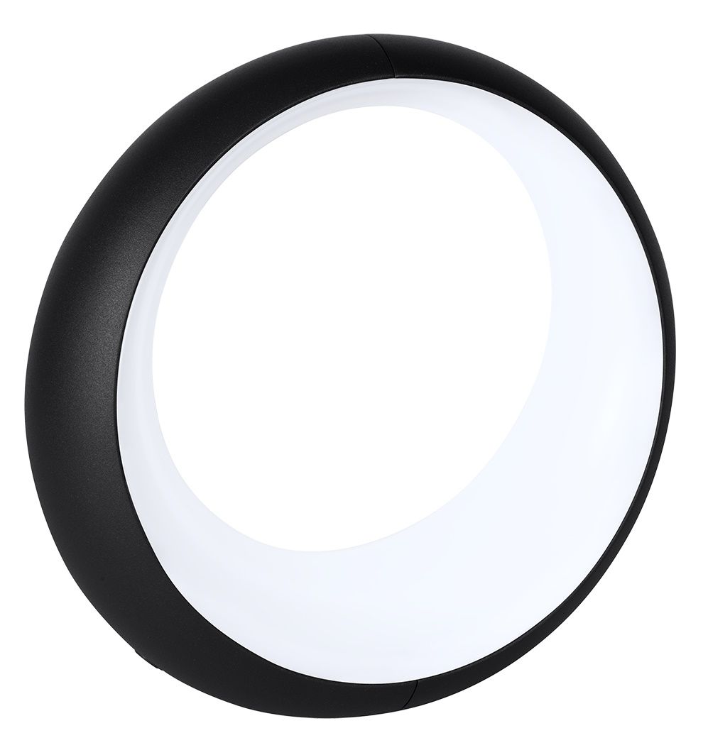Schwarze Hoopik Tischleuchte von Fermob für den Innenbereich, modernes Design mit kreisförmigem Lichtelement.