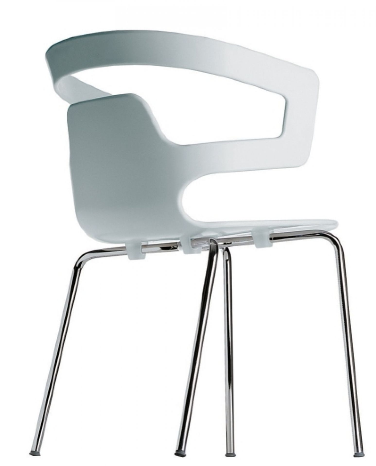 Segesta Chair Stuhl mit weißer Sitzschale und verchromten Stahlbeinen, modernes Design für Esszimmer.