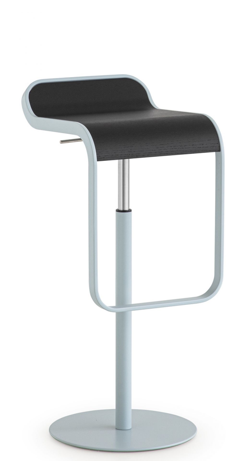 LEM Barhocker mit matt verchromtem Gestell und schwarzer Sitzfläche, moderner Design Barstuhl.