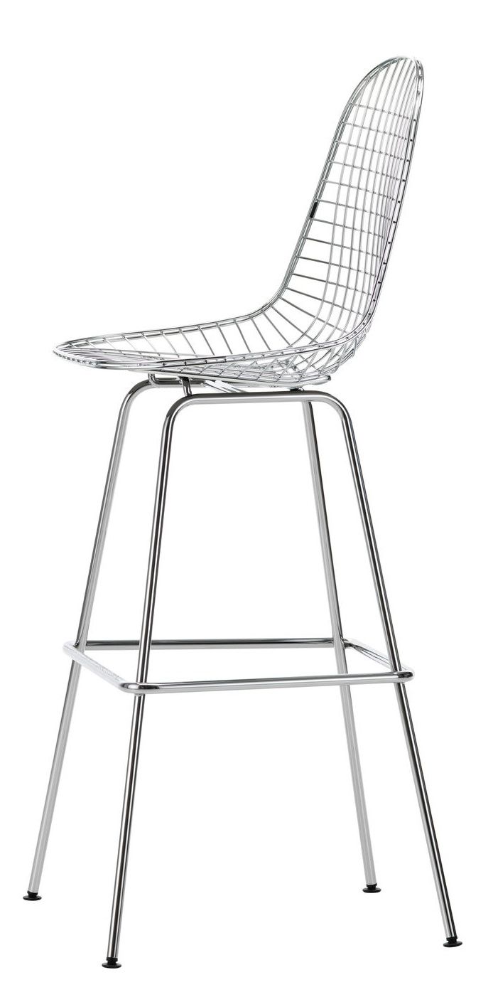 Eames Wire Bar Stool von Vitra, hoher Barhocker aus verchromtem Stahldraht mit Fußstütze.