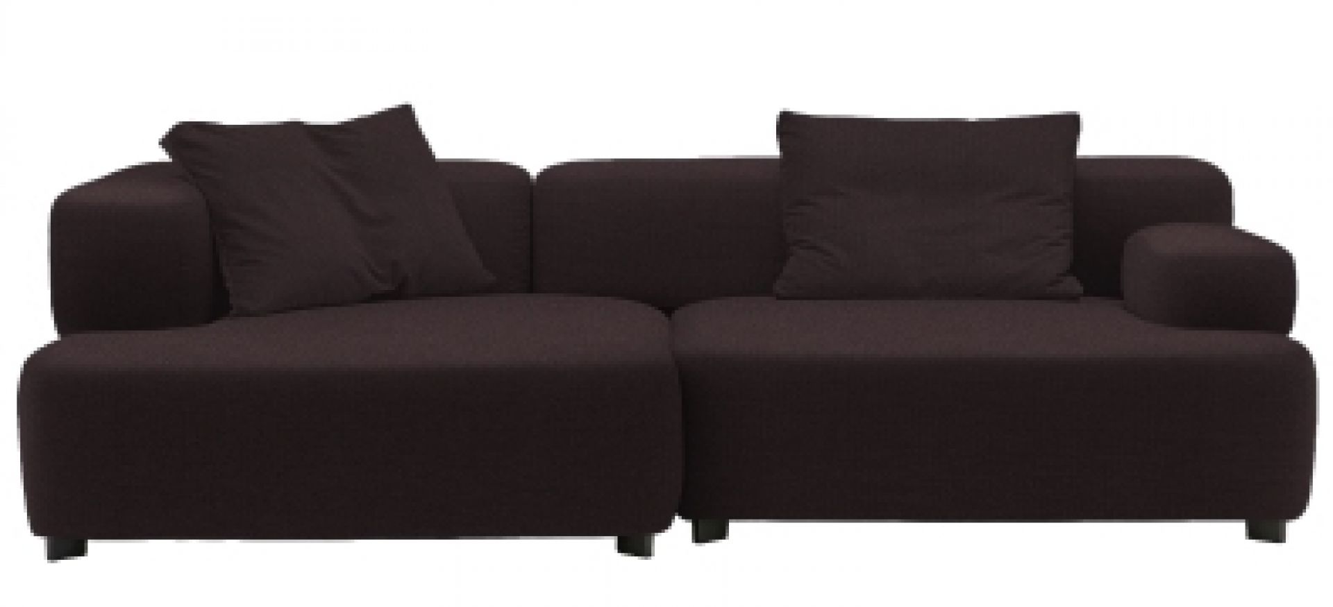 Braunes Alphabet Sofa von Fritz Hansen, 3-Sitzer mit Armlehne links und Kissen.