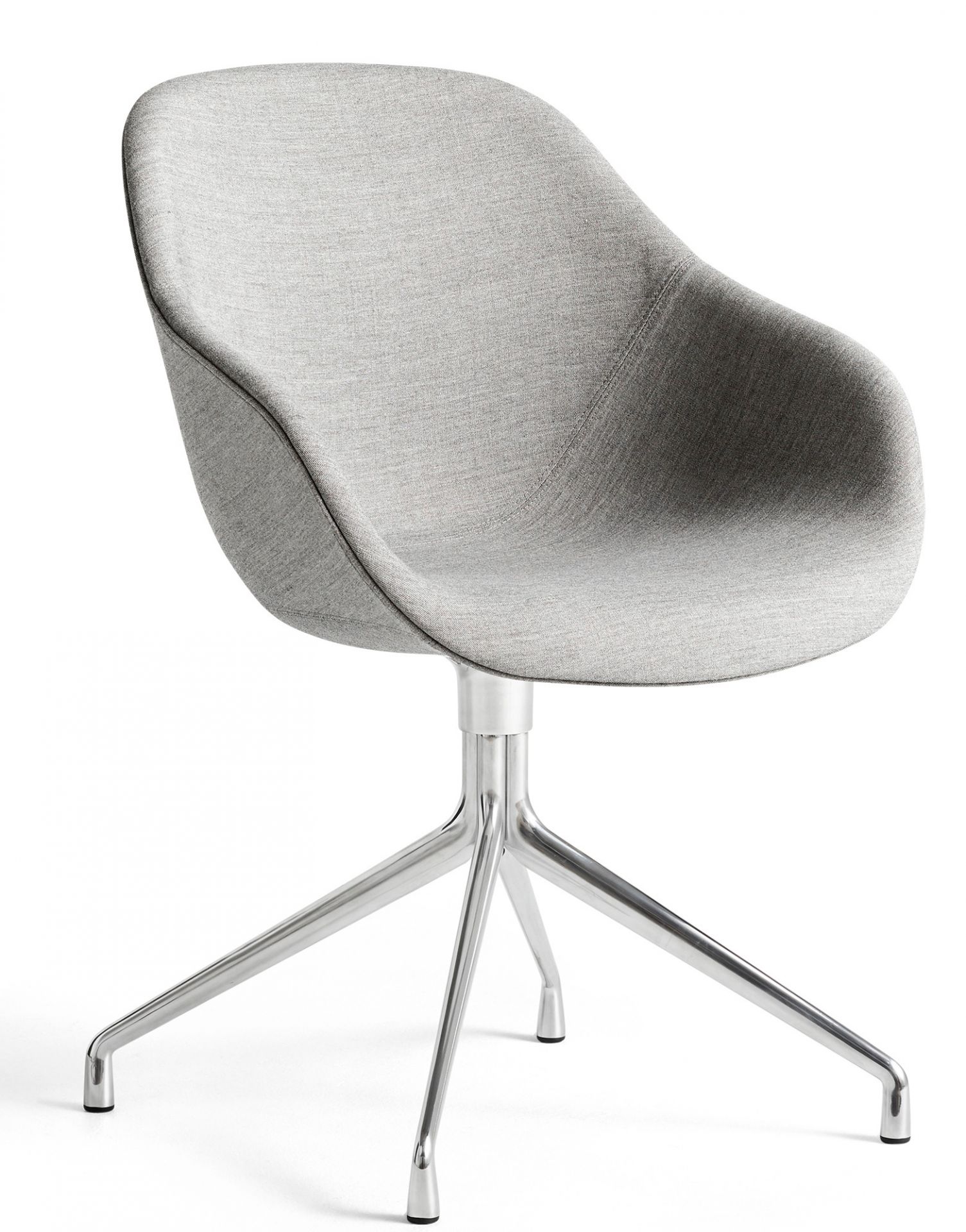 Grauer About a Chair AAC121 Stuhl von Hay mit Stoffbezug und Drehgestell aus Aluminium.