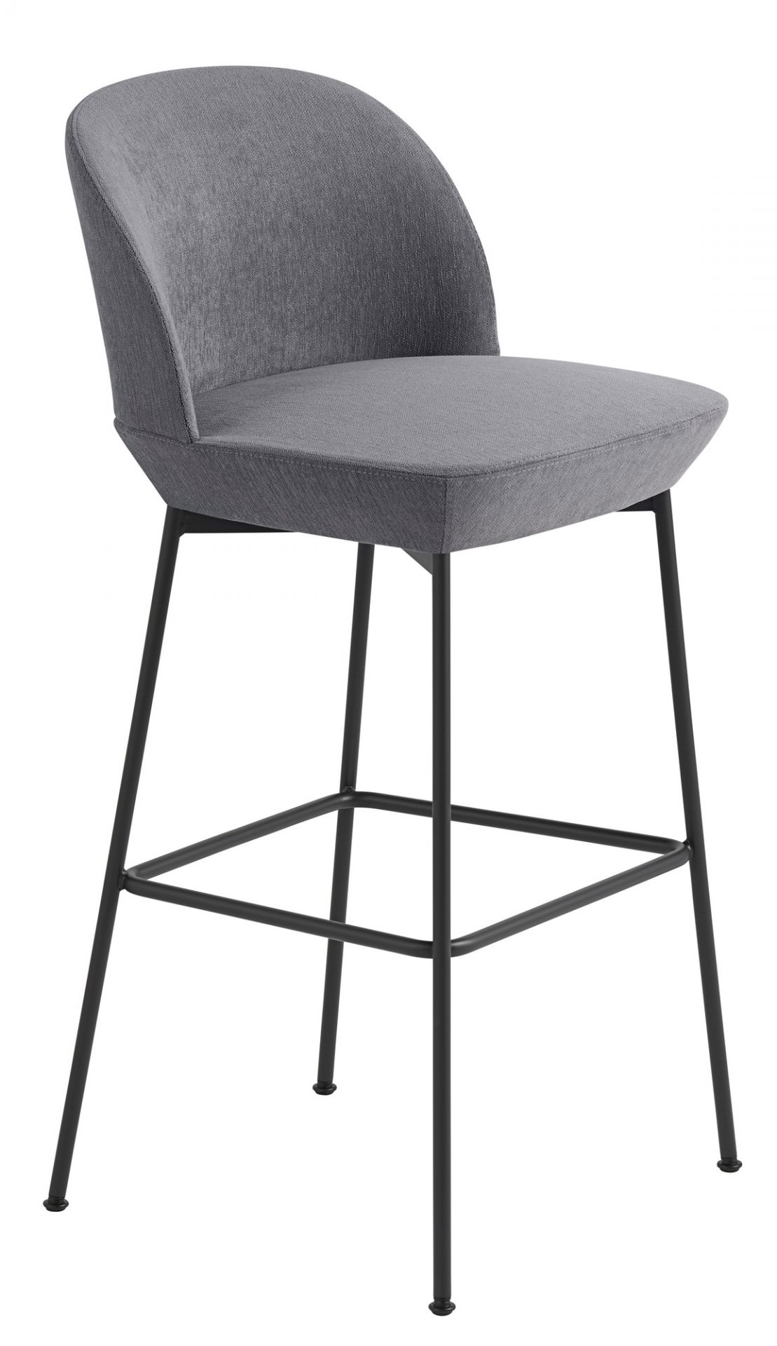 Grauer Oslo Bar Stool Barhocker von Muuto mit schwarzem Metallgestell, Höhe 75 cm.