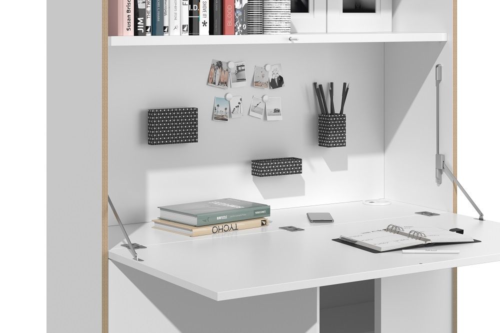 FLAI Sekretär von Müller Möbelwerkstätten, ein kompakter, weißer Home-Office Schreibtisch mit Stauraum und Ablagefächern.