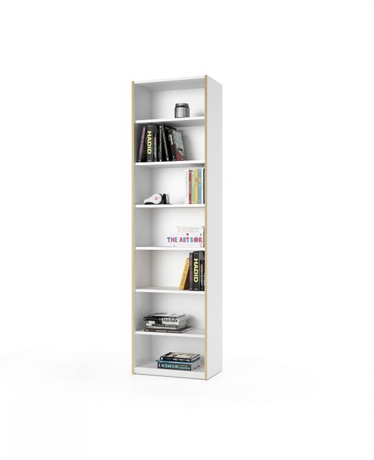 Weißes Regal "Modular Plus" von Müller Möbelwerkstätten mit Büchern und Deko.
