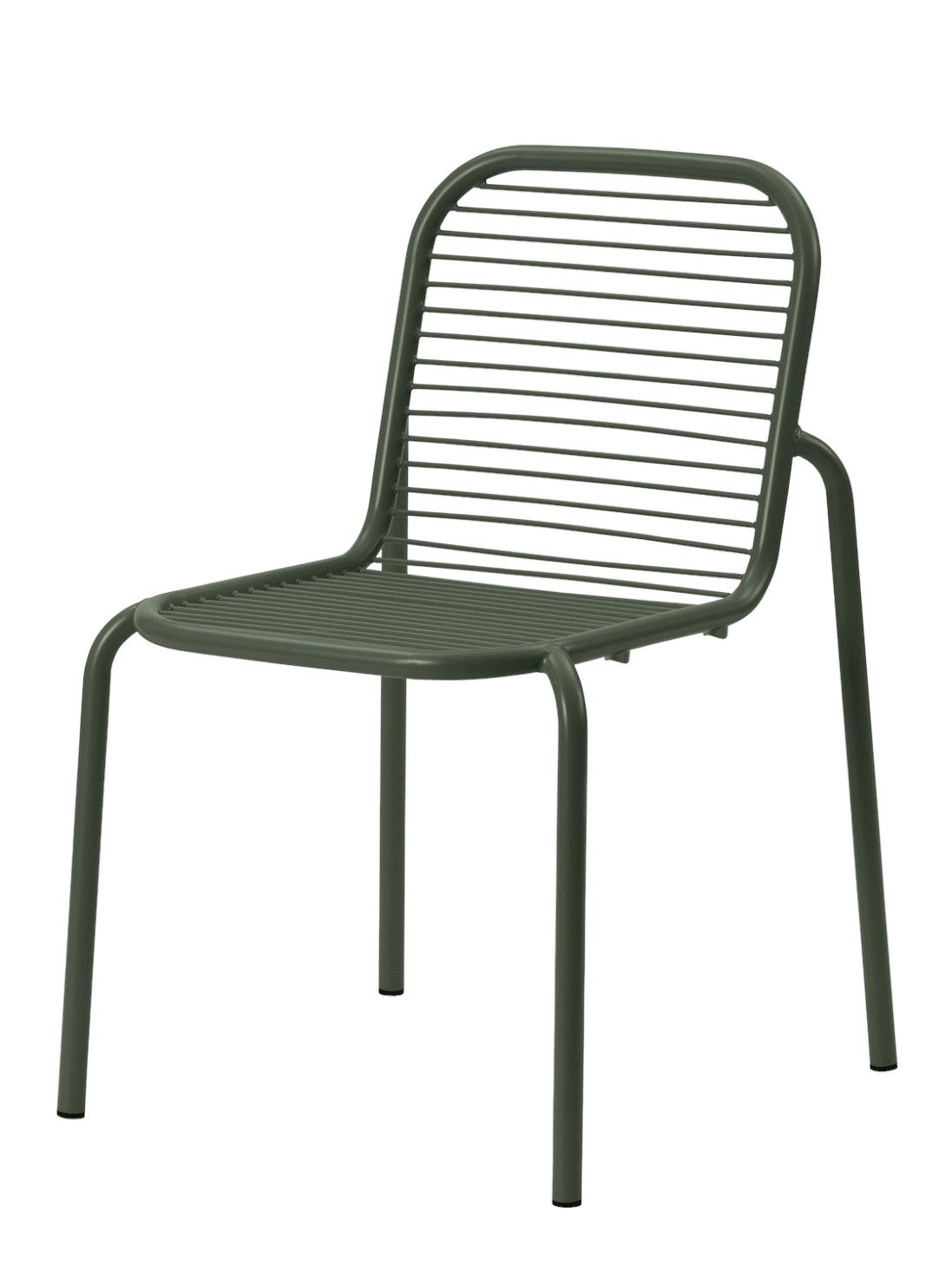 Grüner Vig Chair Stuhl von Normann Copenhagen für den Außenbereich, minimalistisches Design mit Stahlrohrrahmen.