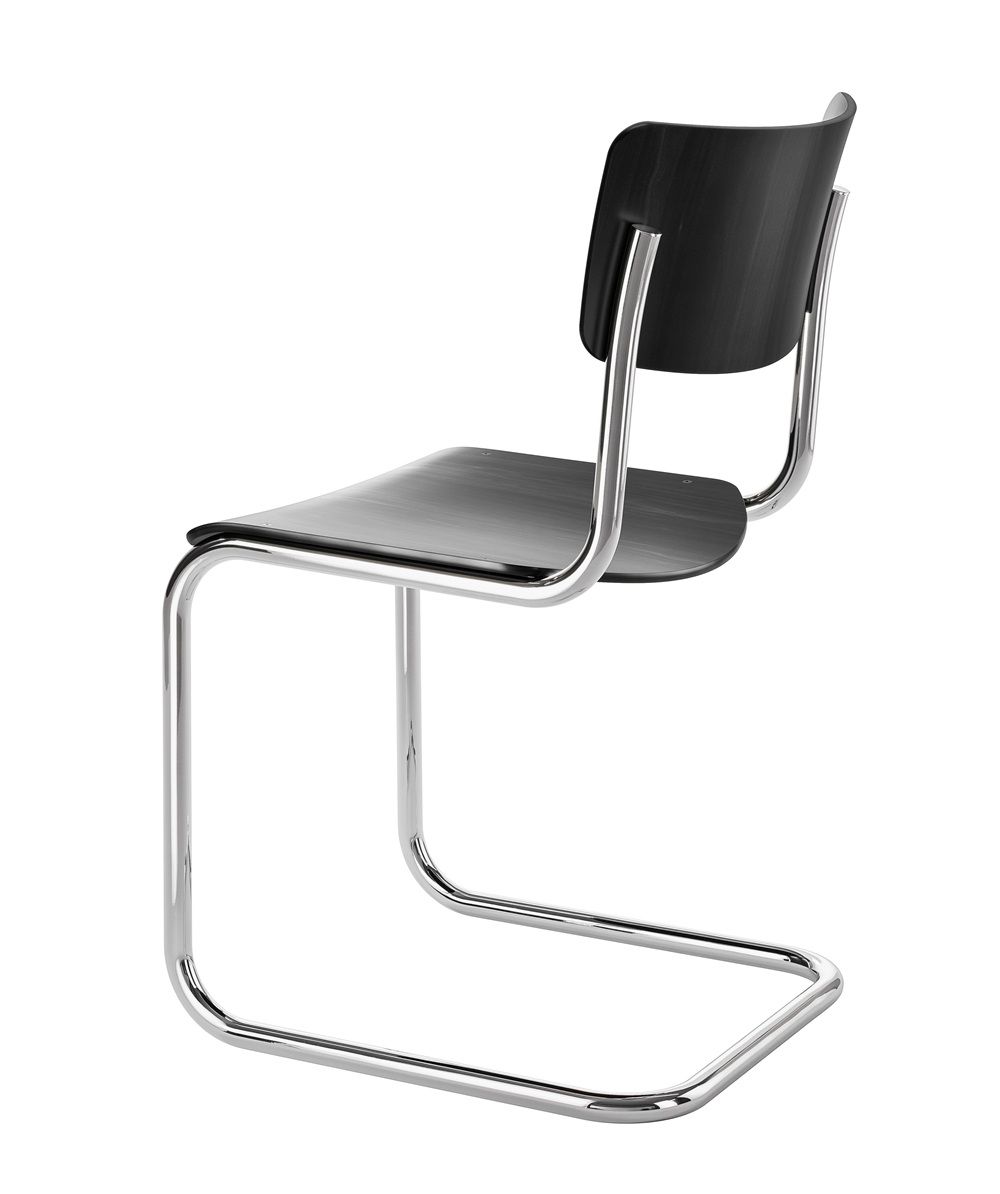 S 43 Klassieke stalen buisstoel met vrijdragende poten CHROOM/ZWART Thonet VOORKEURSCOMBINATIE