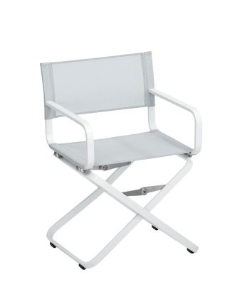 Weishäupl Ahoi Sessel Outdoor, weißes Gestell, graue Bespannung, Klappsessel für Garten und Terrasse.