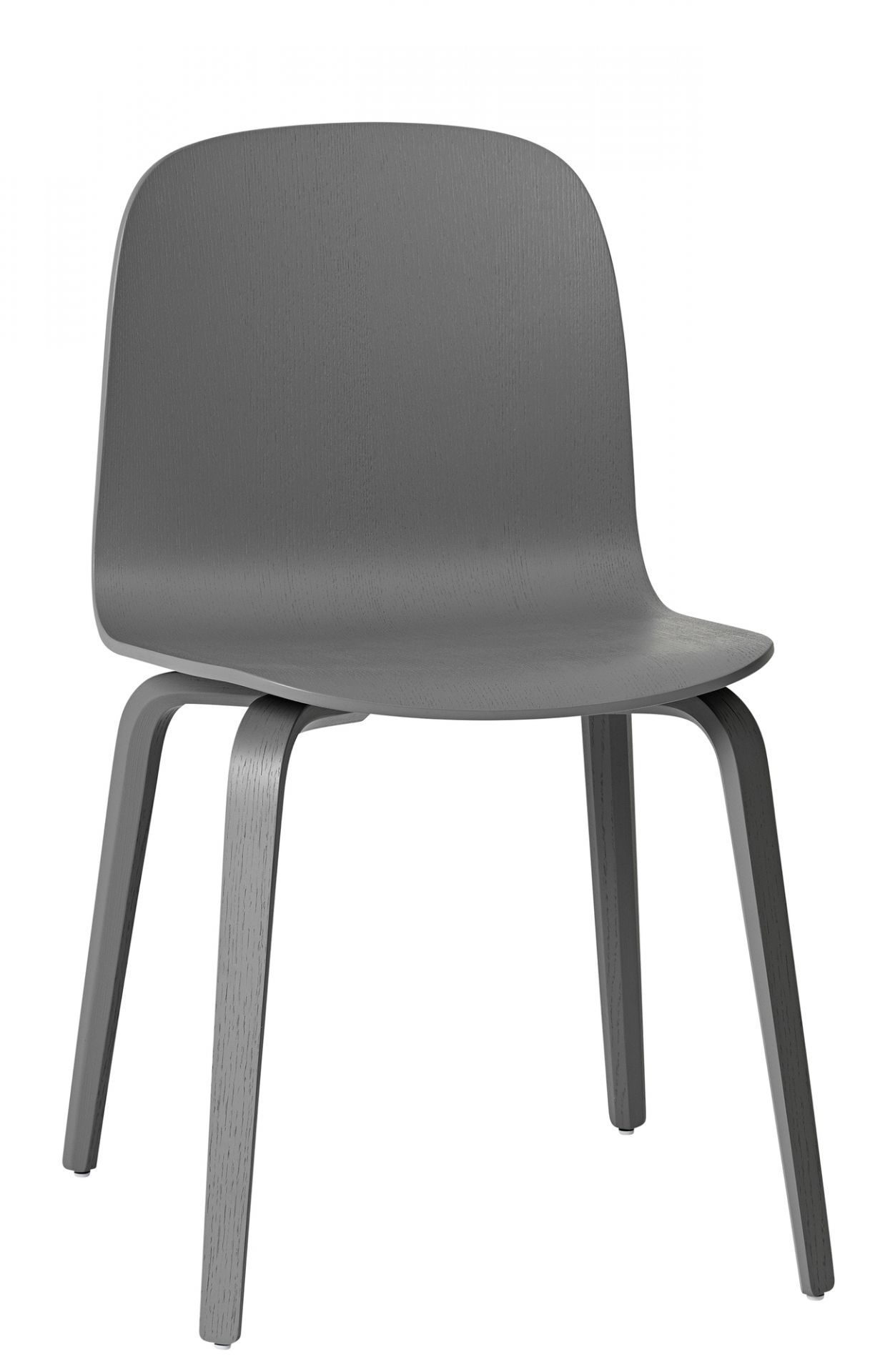 Grauer Visu Chair Wood Base Stuhl von Muuto, moderner Holzstuhl mit minimalistischem Design.