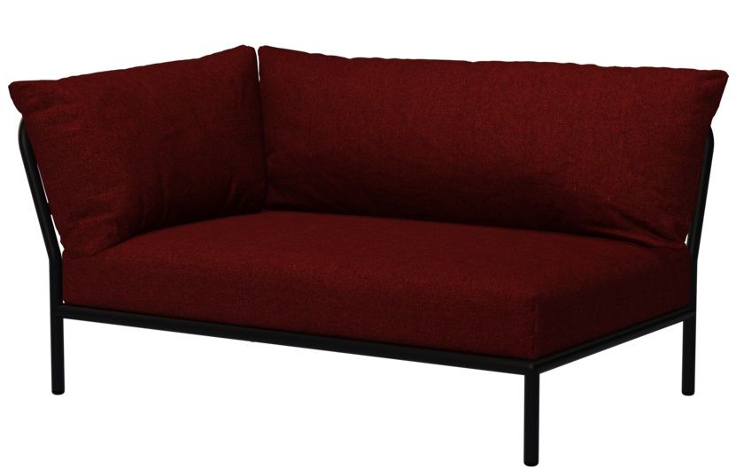 Level 2 Outdoor Sofa Ecke links von Houe, modernes Gartensofa mit rotem Stoffbezug.