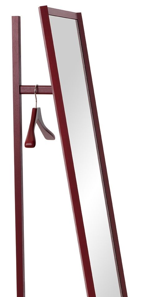 Schönbuch Club Standspiegel mit Garderobe in Weinrot, minimalistisches Design mit Spiegel und Kleiderbügel für Flur.
