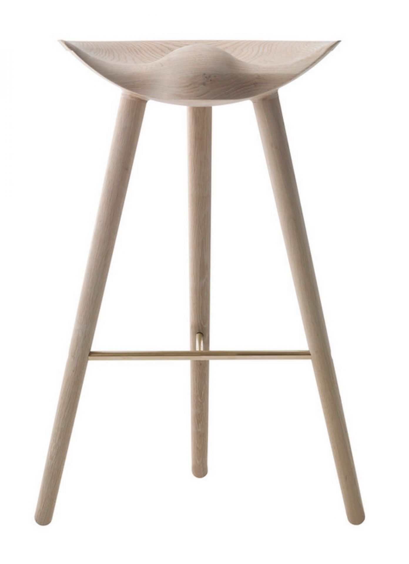 ML42 Barhocker Audo aus Eichenholz mit Fußstütze aus Messing, skandinavisches Design für Küche und Bar.
