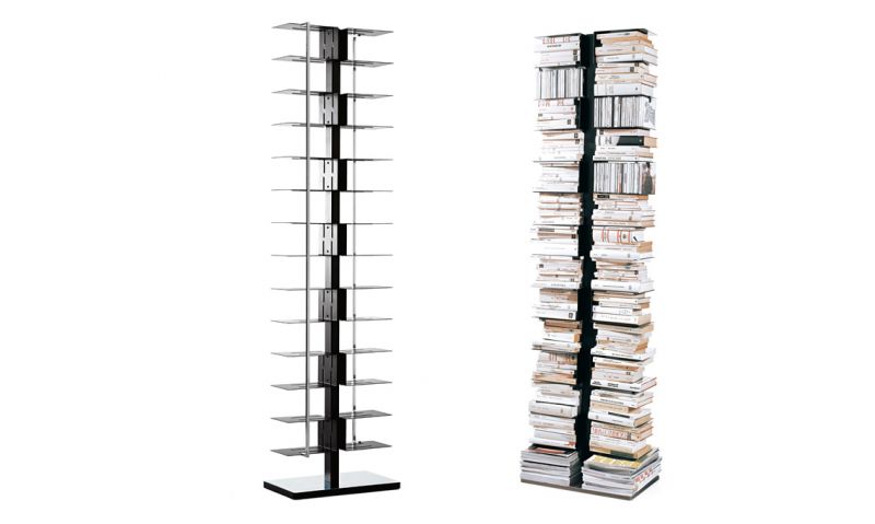 Ptolomeo Bücherregal: Freistehende Design Bücher/CD-Säule, leer und voll mit Büchern. Vertikale Aufbewahrung für Wohnzimmer.