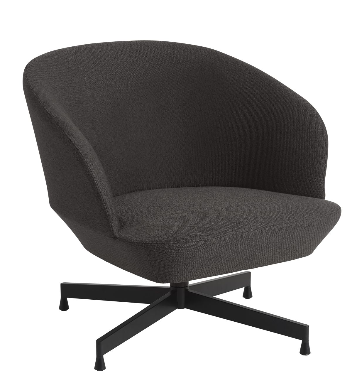 Muuto Oslo Lounge Chair Sessel in Anthrazit mit schwarzem Drehfuß, moderner Design Sessel für Wohnzimmer.