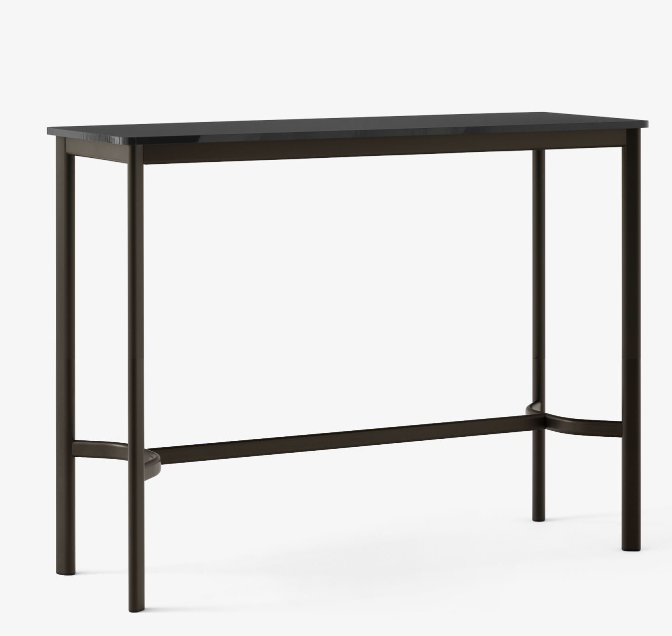 AndTradition Drip High Table: Moderner Stehtisch mit dunkler Tischplatte und filigranem Metallgestell.