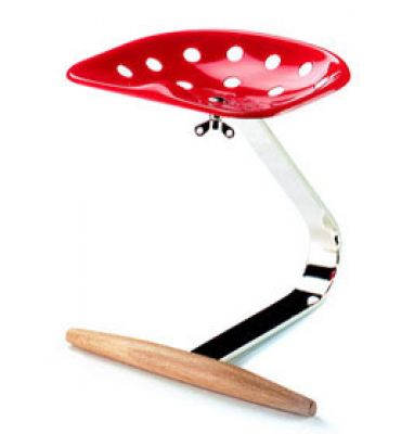 Roter Mezzadro Hocker Miniatur von Vitra: Designklassiker mit Traktorsitz und Chromgestell.