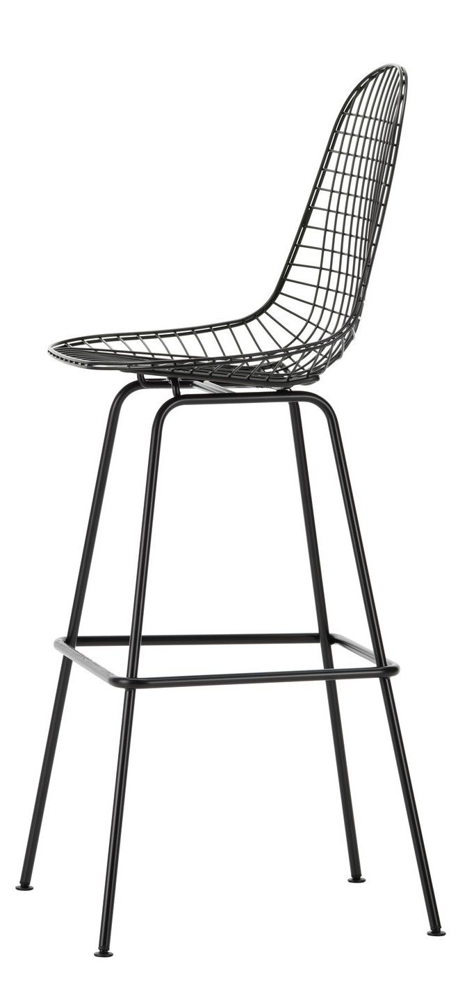 Schwarzer Eames Wire Bar Stool Barhocker High von Vitra mit filigranem Drahtgestell und Fußstütze.
