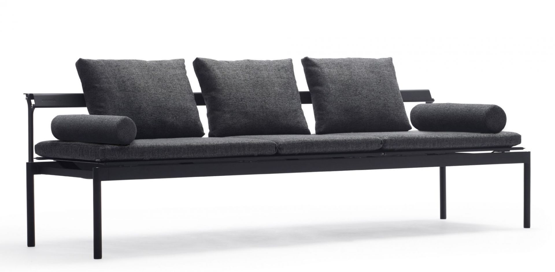 Sol + Luna Outdoor Sofa-Sonnenliege von Extremis mit anthrazitfarbenen Kissen und Rollen, modernes Design für Garten und Terrasse.