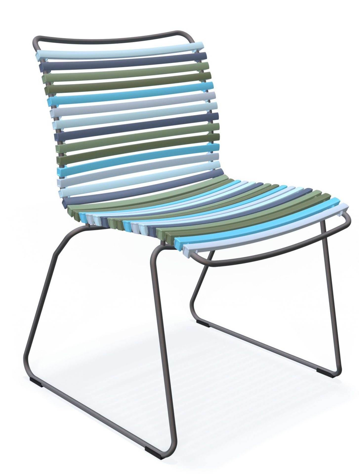 Click Dining Stuhl ohne Armlehne von Houe, Outdoor Stuhl mit bunten Lamellen.
