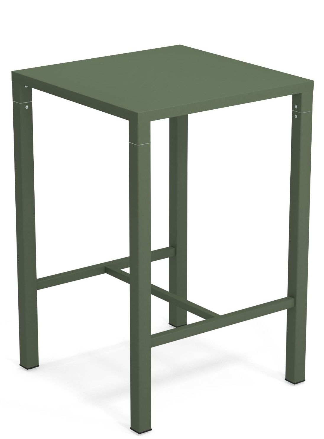 Nova Hochtisch Outdoor von Emu, quadratisch, grüne Metallstruktur, ideal für Garten, Terrasse und Balkon.